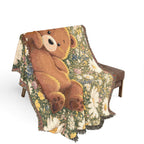 Cute Bear Wildflower Woven Blanket, Scenic Bear Tapestry Blanket, Rustic Cabin Decor, Woodland Bear Gift, Cozy Home Blanket