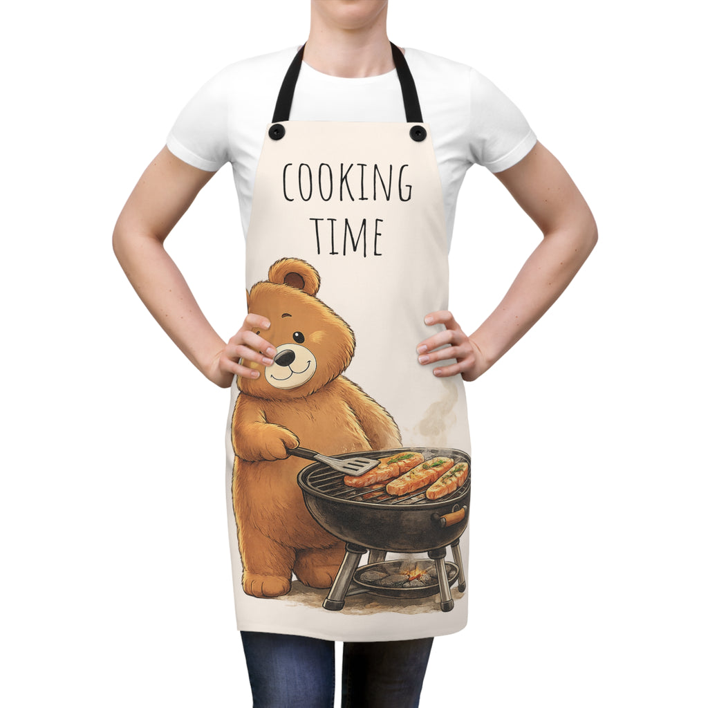 Cute Bear Cooking Apron | Cooking Time Kitchen Apron | Funny BBQ & Baking Apron | Gift for Home Cooks | Bear Lover Gift