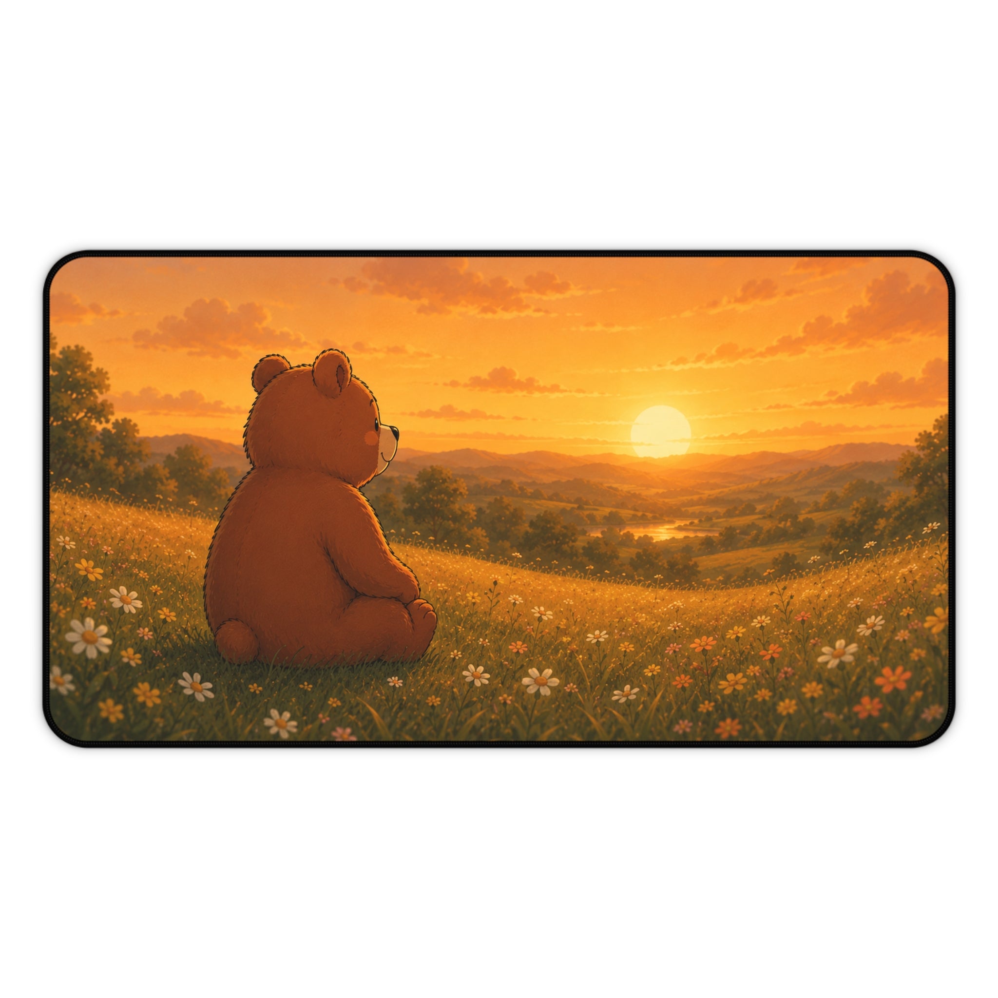Cute Bear Desk Mat 32x16" | Large Mouse Pad | Cozy Office Desk Decor | Sunset Bear Gaming Mat | Bear Lover Gift