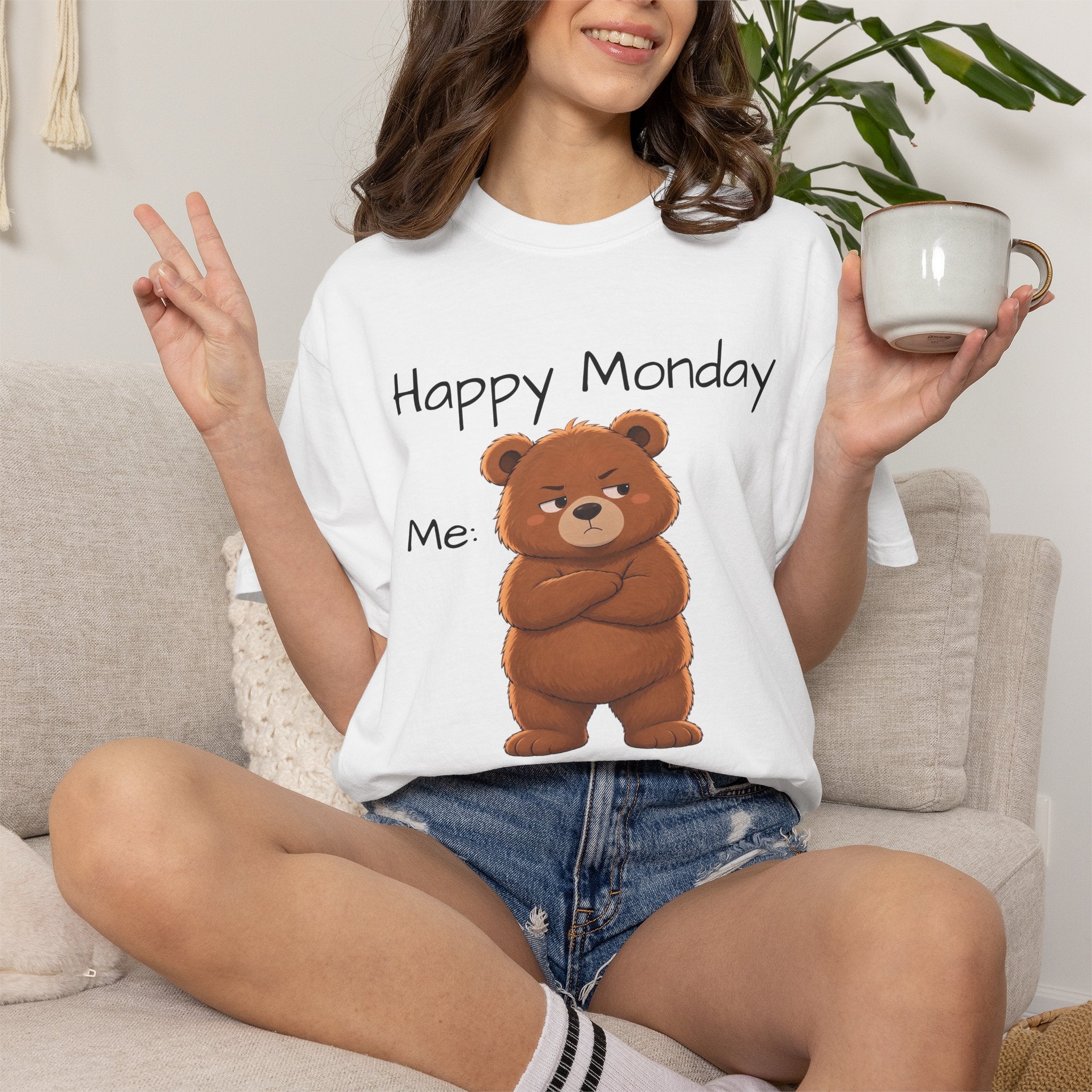 Grumpy Bear Happy Monday T-Shirt| Happy Monday Graphic T-Shirt | Cute Bear Graphic Tee | Unisex Bear Lover Gift