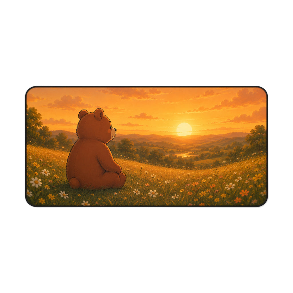 Cute Bear Desk Mat 32x16" | Large Mouse Pad | Cozy Office Desk Decor | Sunset Bear Gaming Mat | Bear Lover Gift