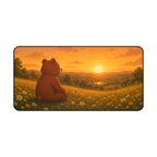 Cute Bear Desk Mat 32x16" | Large Mouse Pad | Cozy Office Desk Decor | Sunset Bear Gaming Mat | Bear Lover Gift
