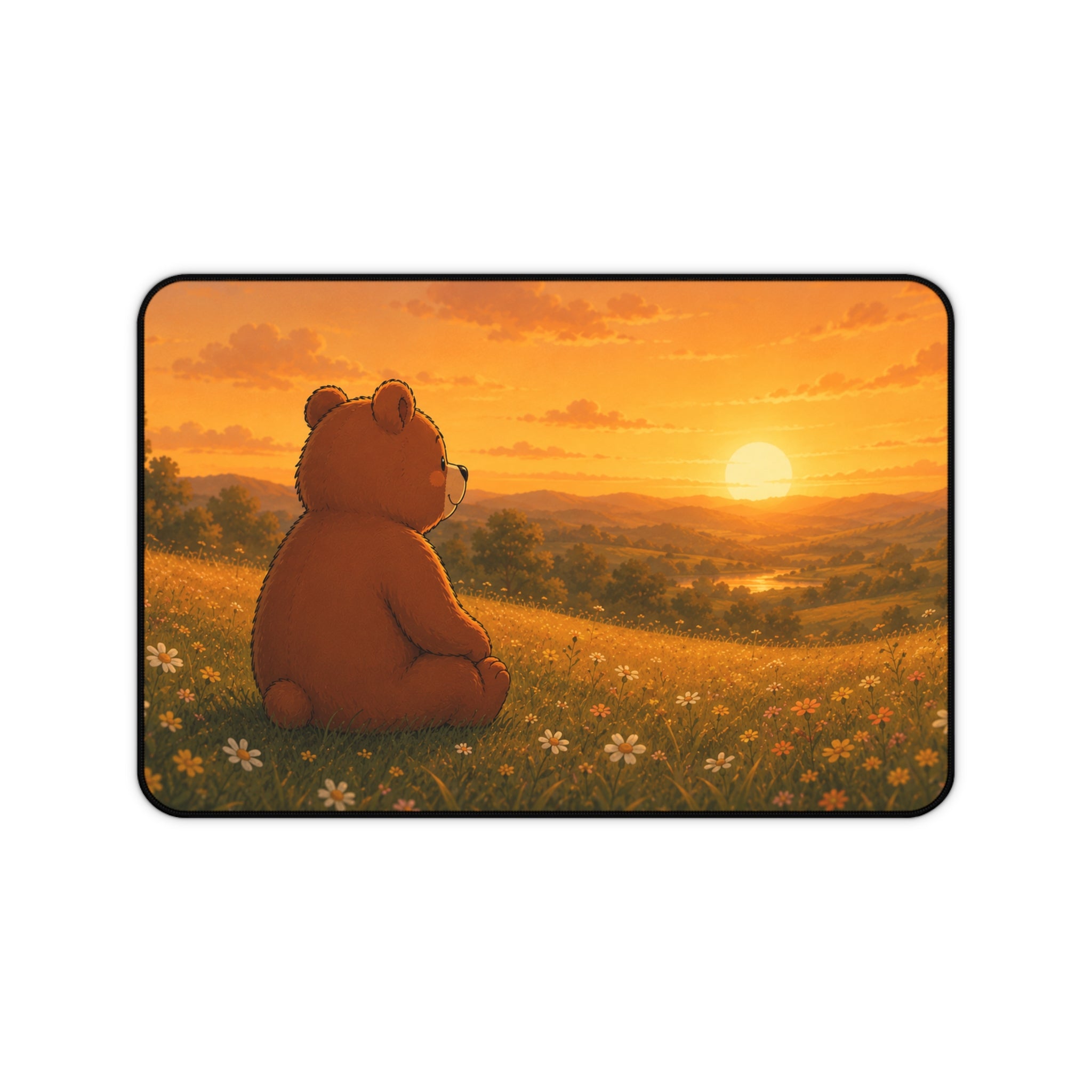 Cute Bear Desk Mat 32x16" | Large Mouse Pad | Cozy Office Desk Decor | Sunset Bear Gaming Mat | Bear Lover Gift