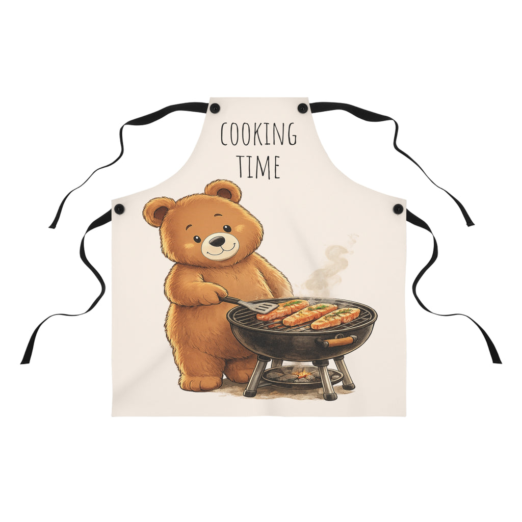 Cute Bear Cooking Apron | Cooking Time Kitchen Apron | Funny BBQ & Baking Apron | Gift for Home Cooks | Bear Lover Gift
