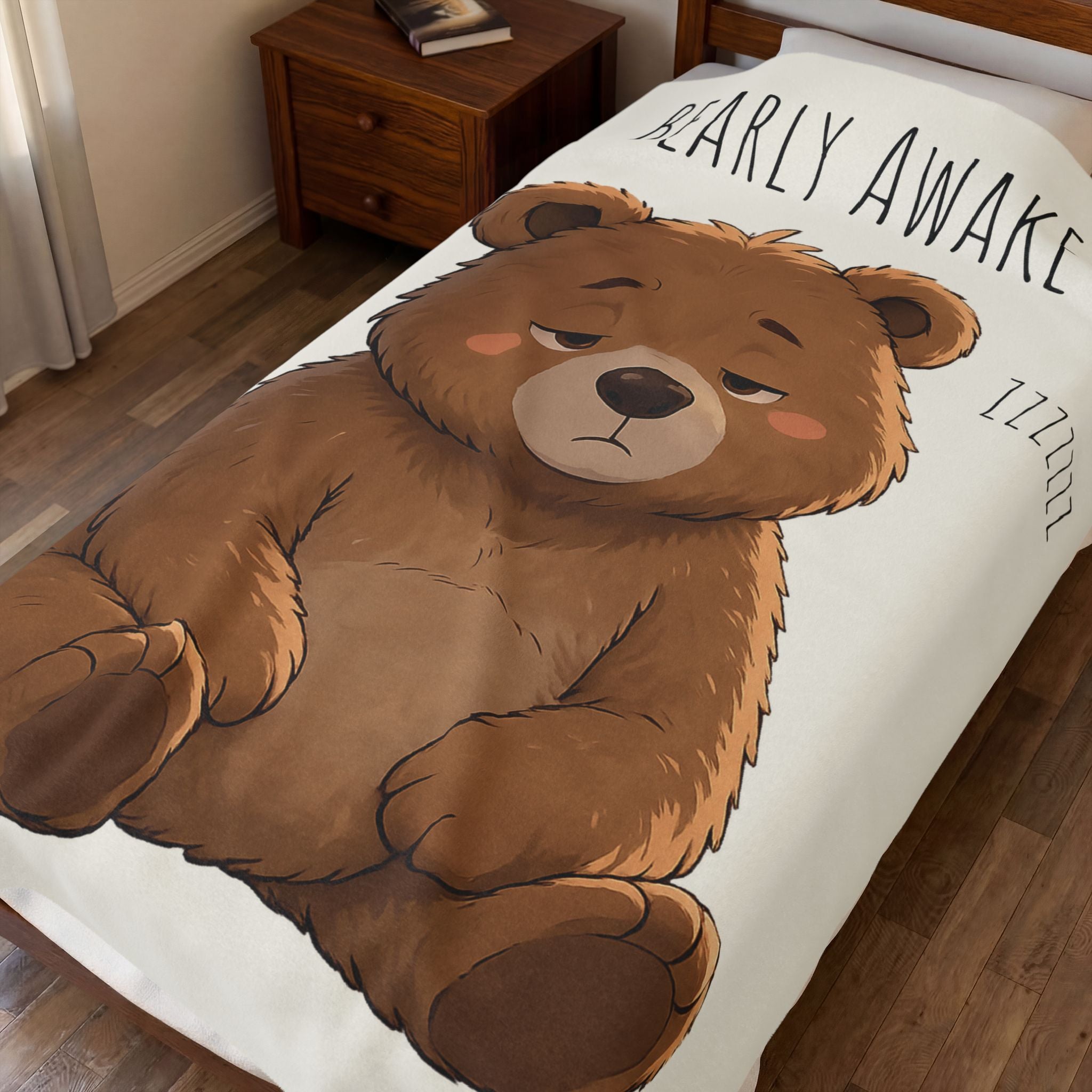 Bearly Awake Cute Bear Velveteen Plush Blanket | Cozy Animal Throw | Gift for Bear Lovers