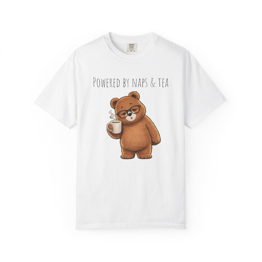 Powered By Naps & Tea Bear Shirt | Cute Tea Lover T-Shirt | Cozy Bear Graphic Tee | Book Lover Gift | Unisex Comfort Colors Tee
