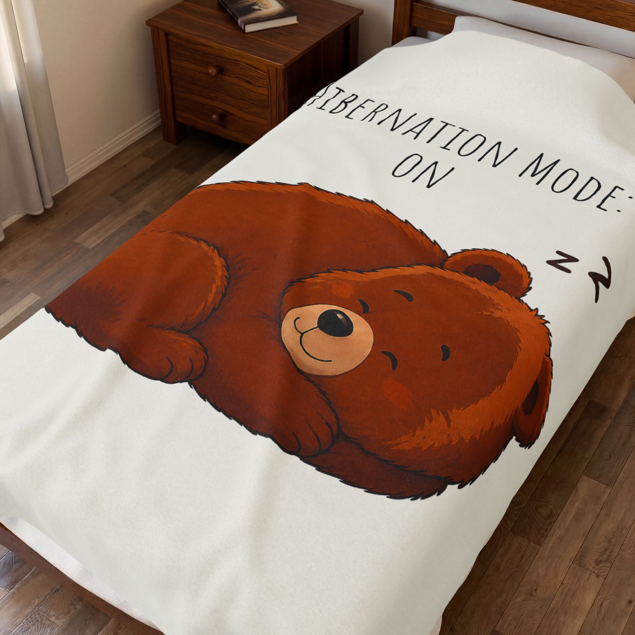 Hibernation Mode On Bear Blanket, Cute Bear Throw Blanket, Cozy Velveteen Plush Blanket, Bear Lover Gift, Funny Animal Blanket