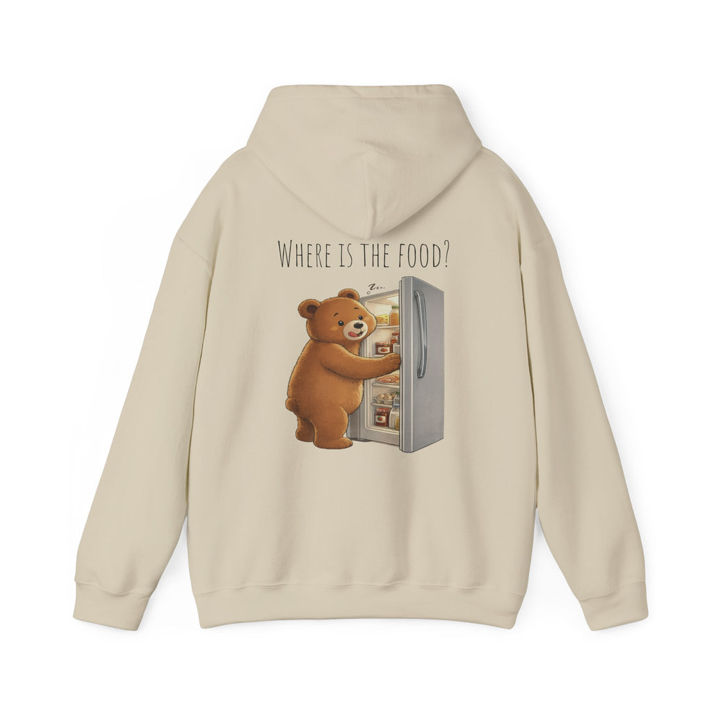 Where Is The Food? Bear Hoodie | Funny Hungry Bear Graphic Hoodie | Cute Foodie Gift | Unisex Cozy Sweatshirt | Front & Back Print