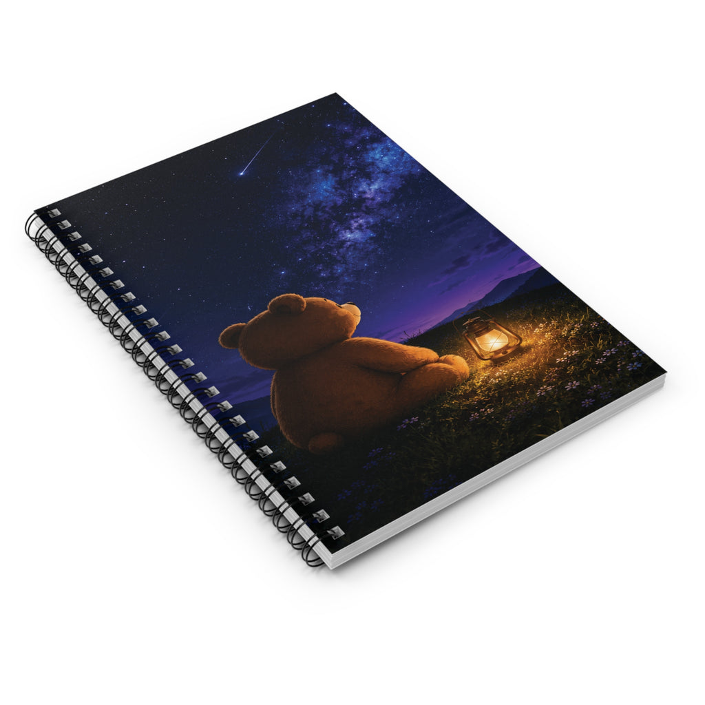 Cute Bear Under the Stars Spiral Notebook, Woodland Bear Spiral Notebook, Cozy Stationery Gift, Notebook Gift