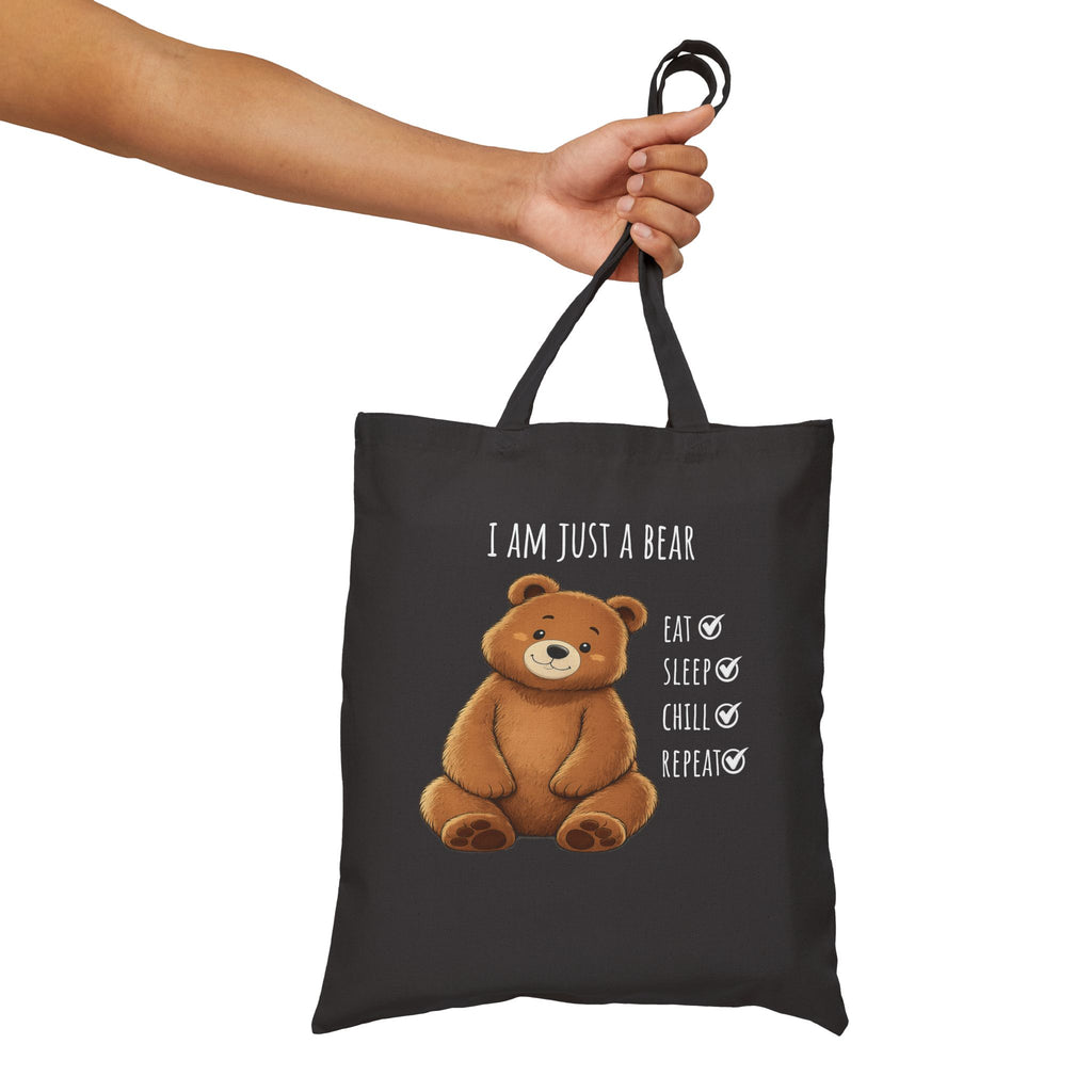 Eat Sleep Chill Repeat Bear Canvas Tote Bag| Funny Teddy Bear Reusable Shopping Bag | Bear Lover Gift |Reusable Shoulder Bag
