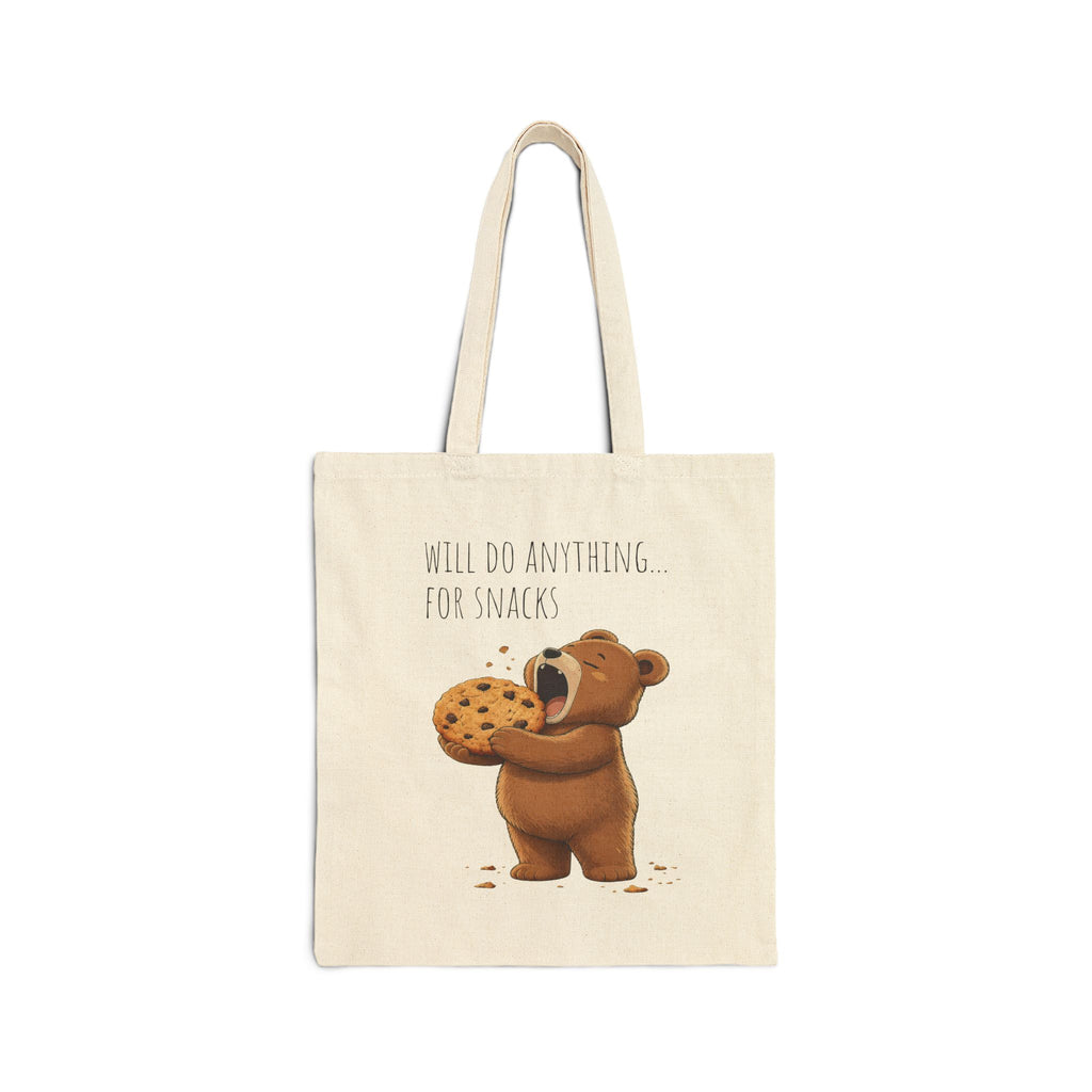Will Do Anything for Snacks Bear Canvas Tote Bag| Funny Teddy Bear Reusable Shopping Bag | Bear Lover Gift |Reusable Shoulder Bag