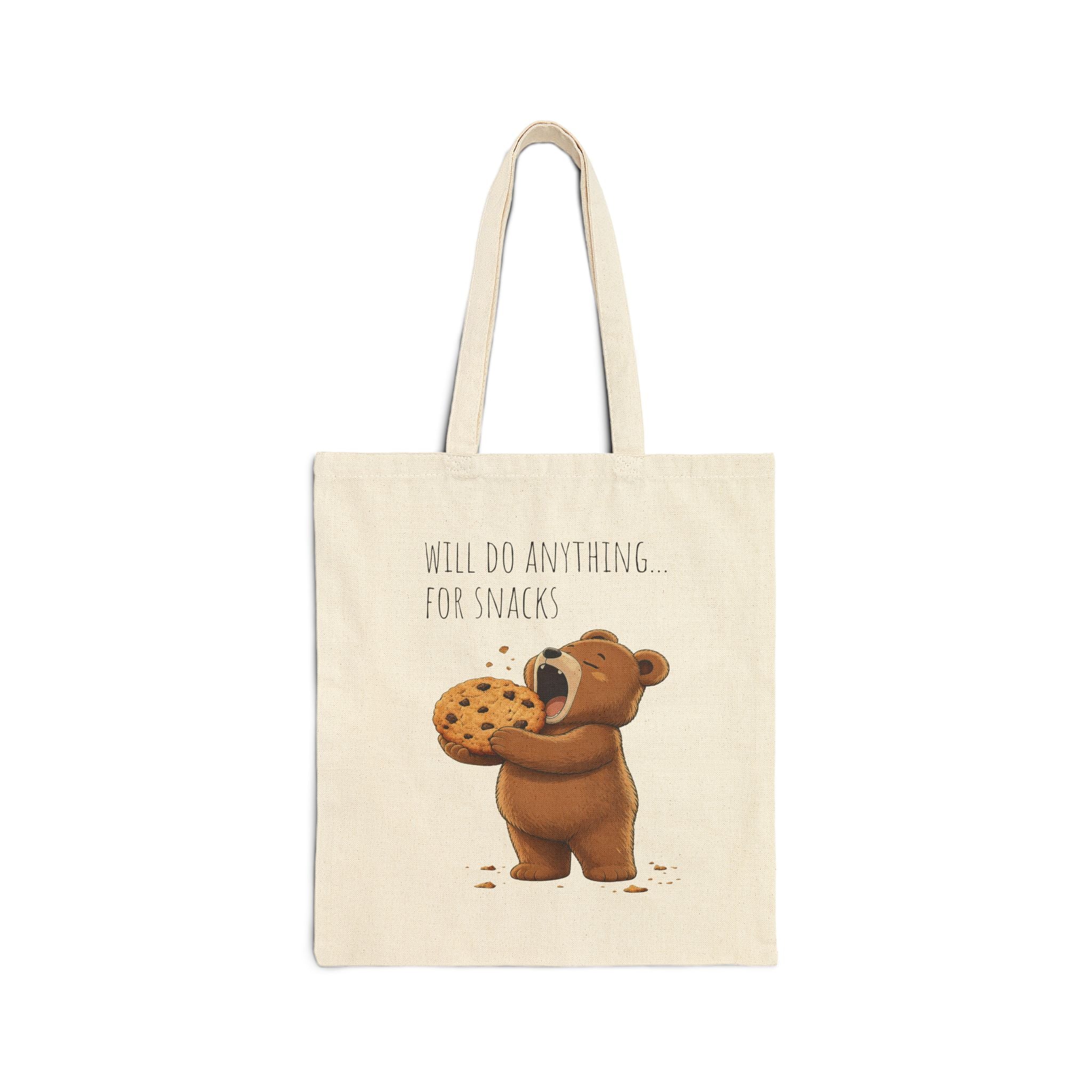 Will Do Anything for Snacks Bear Canvas Tote Bag| Funny Teddy Bear Reusable Shopping Bag | Bear Lover Gift |Reusable Shoulder Bag