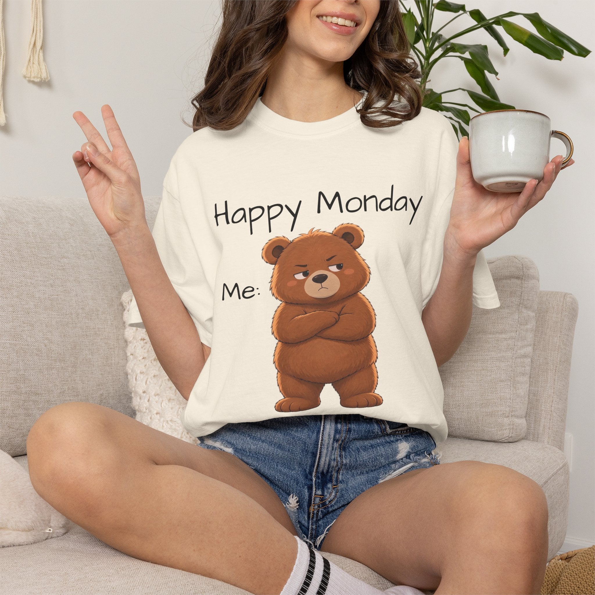 Grumpy Bear Happy Monday T-Shirt| Happy Monday Graphic T-Shirt | Cute Bear Graphic Tee | Unisex Bear Lover Gift