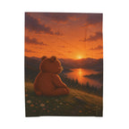 Dreamy Bear Sunset Blanket Throw, Velveteen Plush Blanket, Nature Lover Gift, Cozy Bear Gift, Bear lover Gift