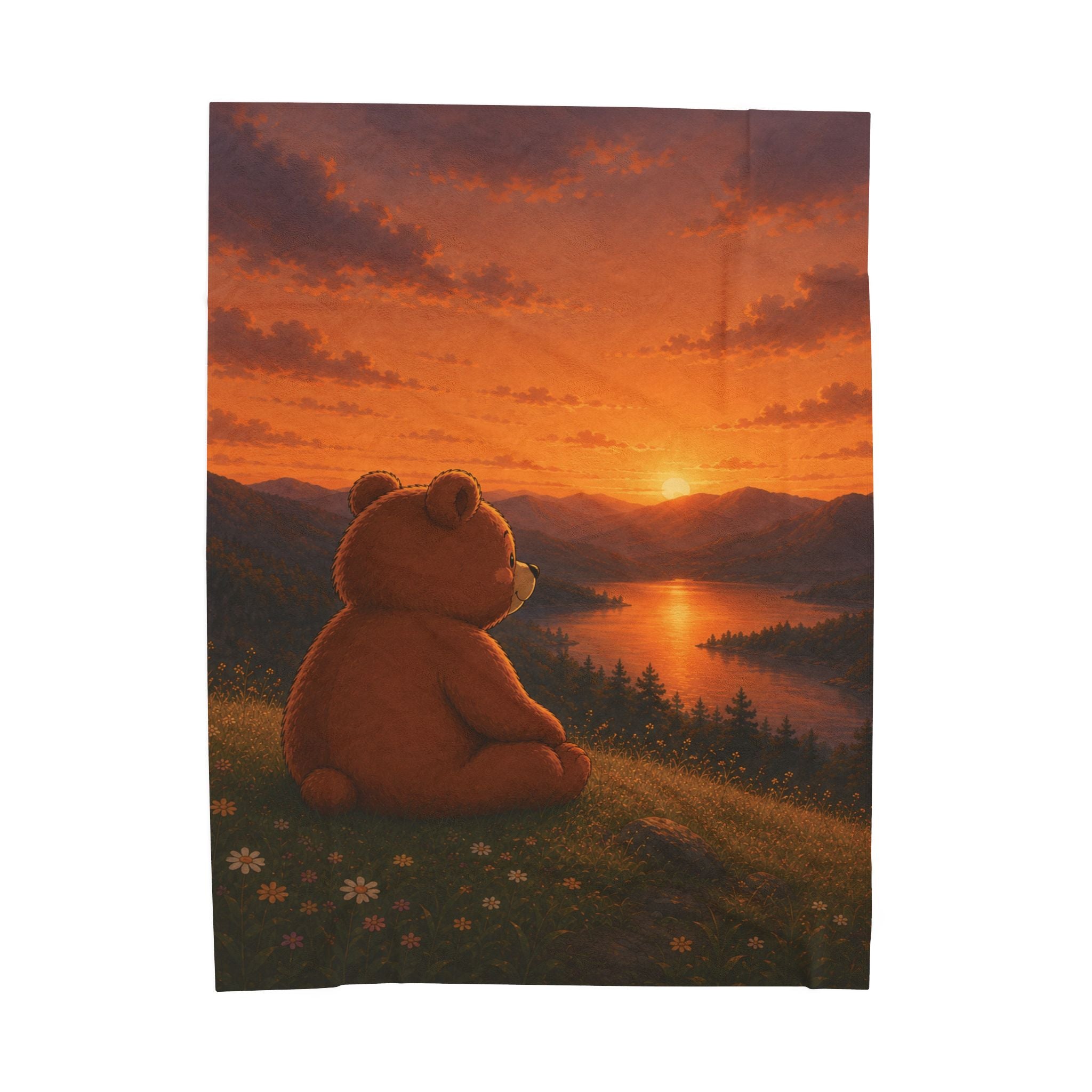 Dreamy Bear Sunset Blanket Throw, Velveteen Plush Blanket, Nature Lover Gift, Cozy Bear Gift, Bear lover Gift