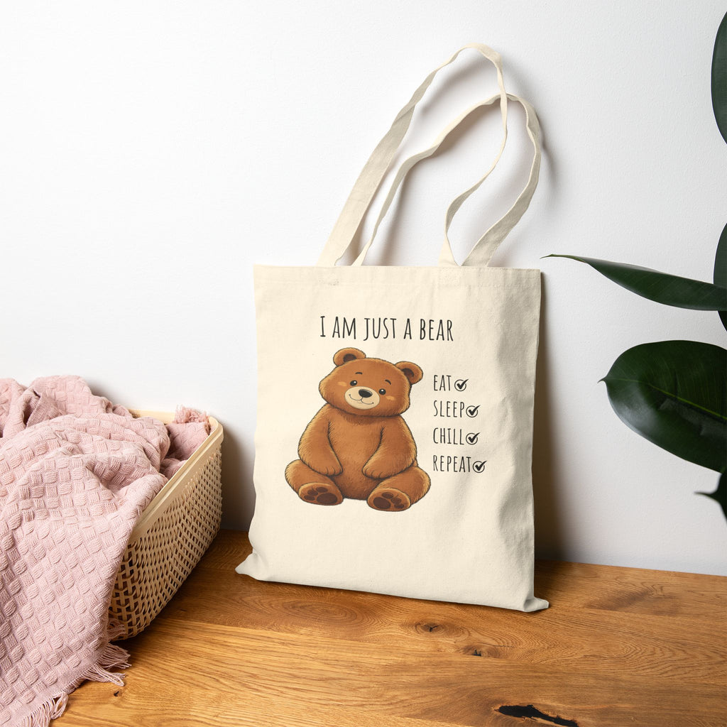 Eat Sleep Chill Repeat Bear Canvas Tote Bag| Funny Teddy Bear Reusable Shopping Bag | Bear Lover Gift |Reusable Shoulder Bag