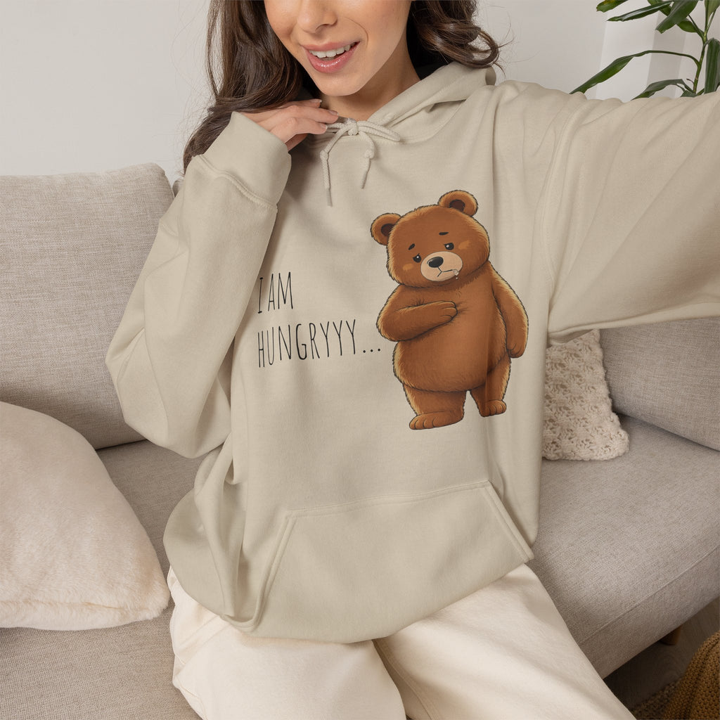 Where Is The Food? Bear Hoodie | Funny Hungry Bear Graphic Hoodie | Cute Foodie Gift | Unisex Cozy Sweatshirt | Front & Back Print