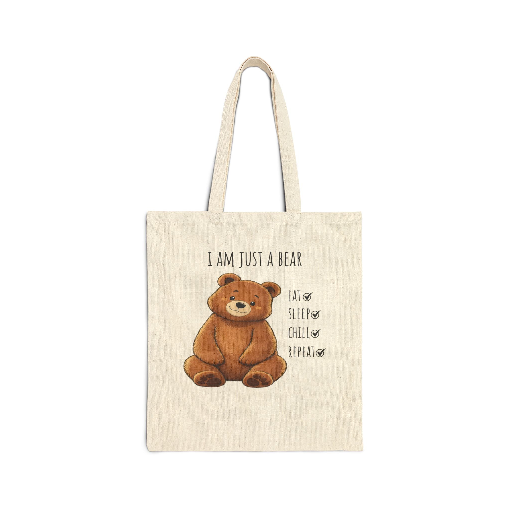 Eat Sleep Chill Repeat Bear Canvas Tote Bag| Funny Teddy Bear Reusable Shopping Bag | Bear Lover Gift |Reusable Shoulder Bag