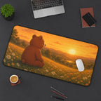 Cute Bear Desk Mat 32x16" | Large Mouse Pad | Cozy Office Desk Decor | Sunset Bear Gaming Mat | Bear Lover Gift