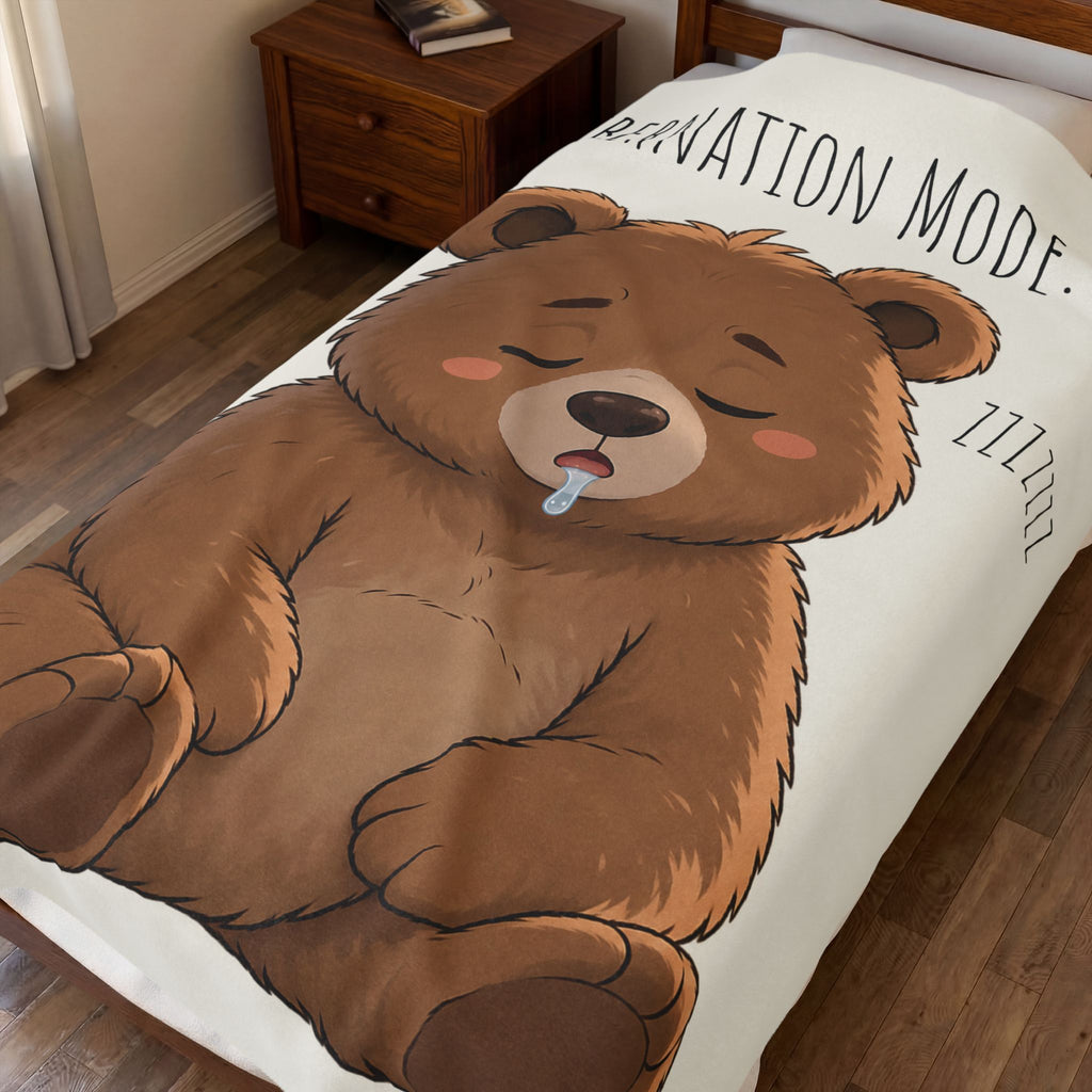 Hibernation Mode On Bear Blanket, Cute Bear Throw Blanket, Cozy Velveteen Plush Blanket, Bear Lover Gift, Funny Animal Blanket