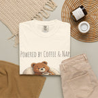 Powered by Coffee & Naps Bear T-Shirt | Cute Cozy Bear Unisex Graphic Tee | Coffee Lover Gift