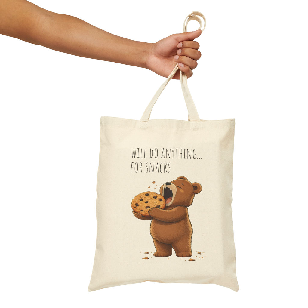 Will Do Anything for Snacks Bear Canvas Tote Bag| Funny Teddy Bear Reusable Shopping Bag | Bear Lover Gift |Reusable Shoulder Bag