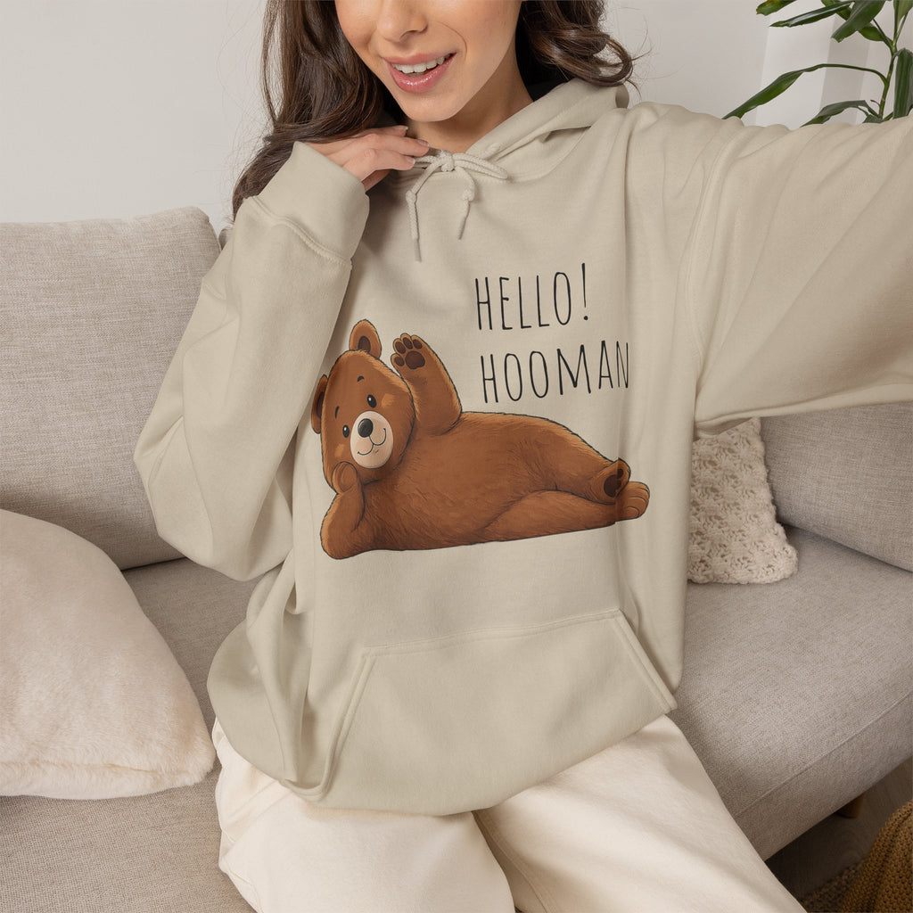 Hello Hooman Bear Hoodie | Cute Bear Graphic Unisex Hoodie | Cozy Animal Lover Gift