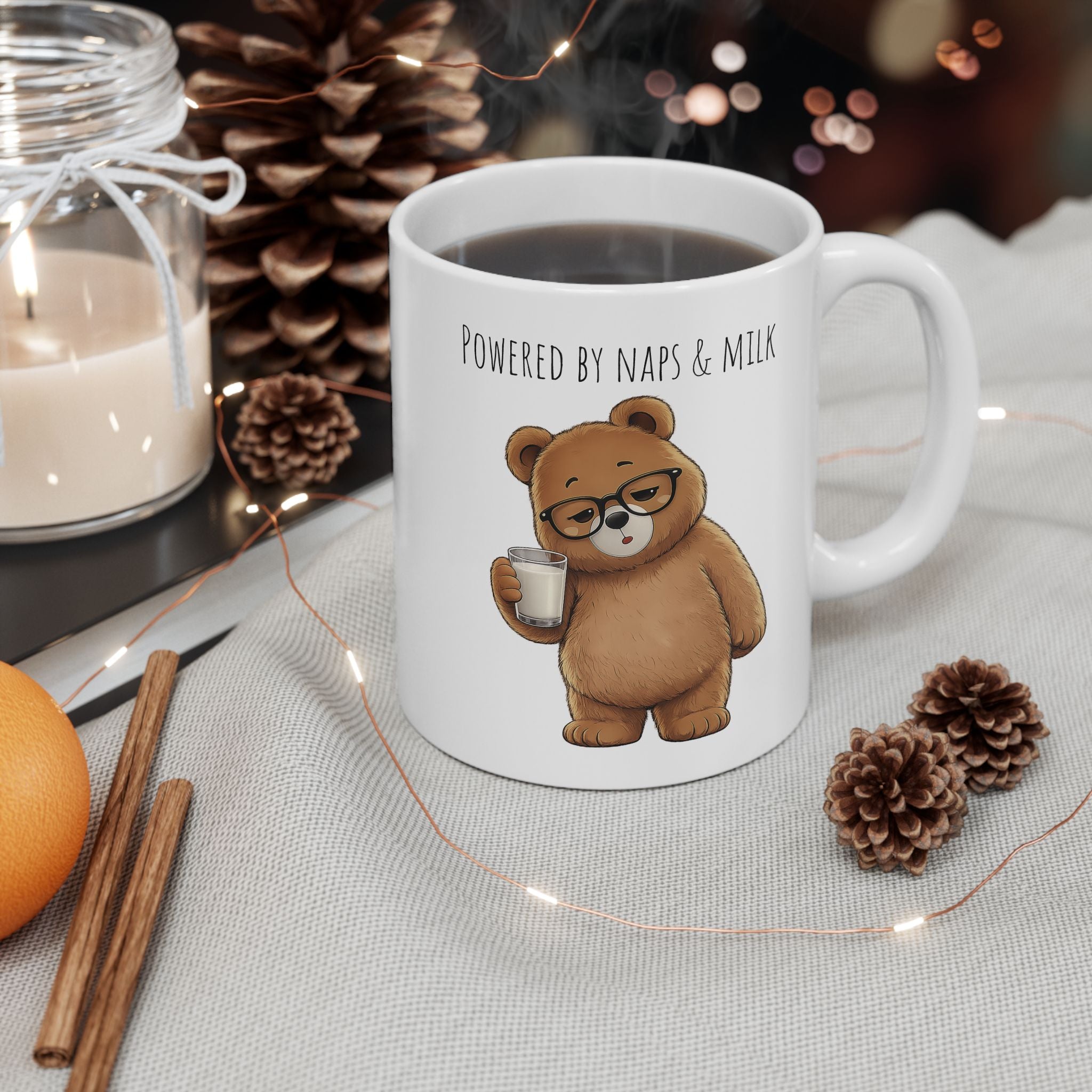 Powered by Naps & Milk Bear Coffee Mug 11oz,15oz | Cute Ceramic Mug