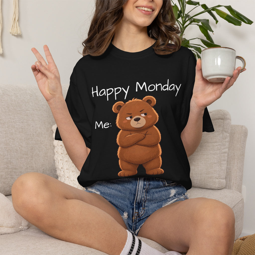 Grumpy Bear Happy Monday T-Shirt| Happy Monday Graphic T-Shirt | Cute Bear Graphic Tee | Unisex Bear Lover Gift