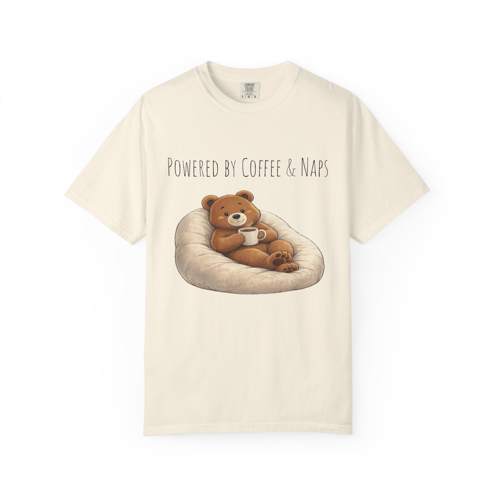 Powered by Coffee & Naps Bear T-Shirt | Cute Cozy Bear Unisex Graphic Tee | Coffee Lover Gift