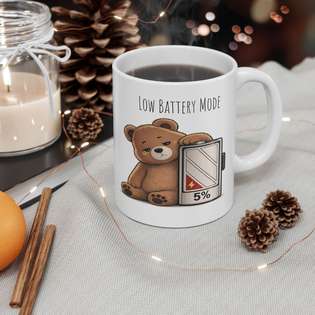 Cute Bear Coffee Mug | Low Batter Mode Mug | Bear Lover Gift | 11oz, 15oz Coffee Cup