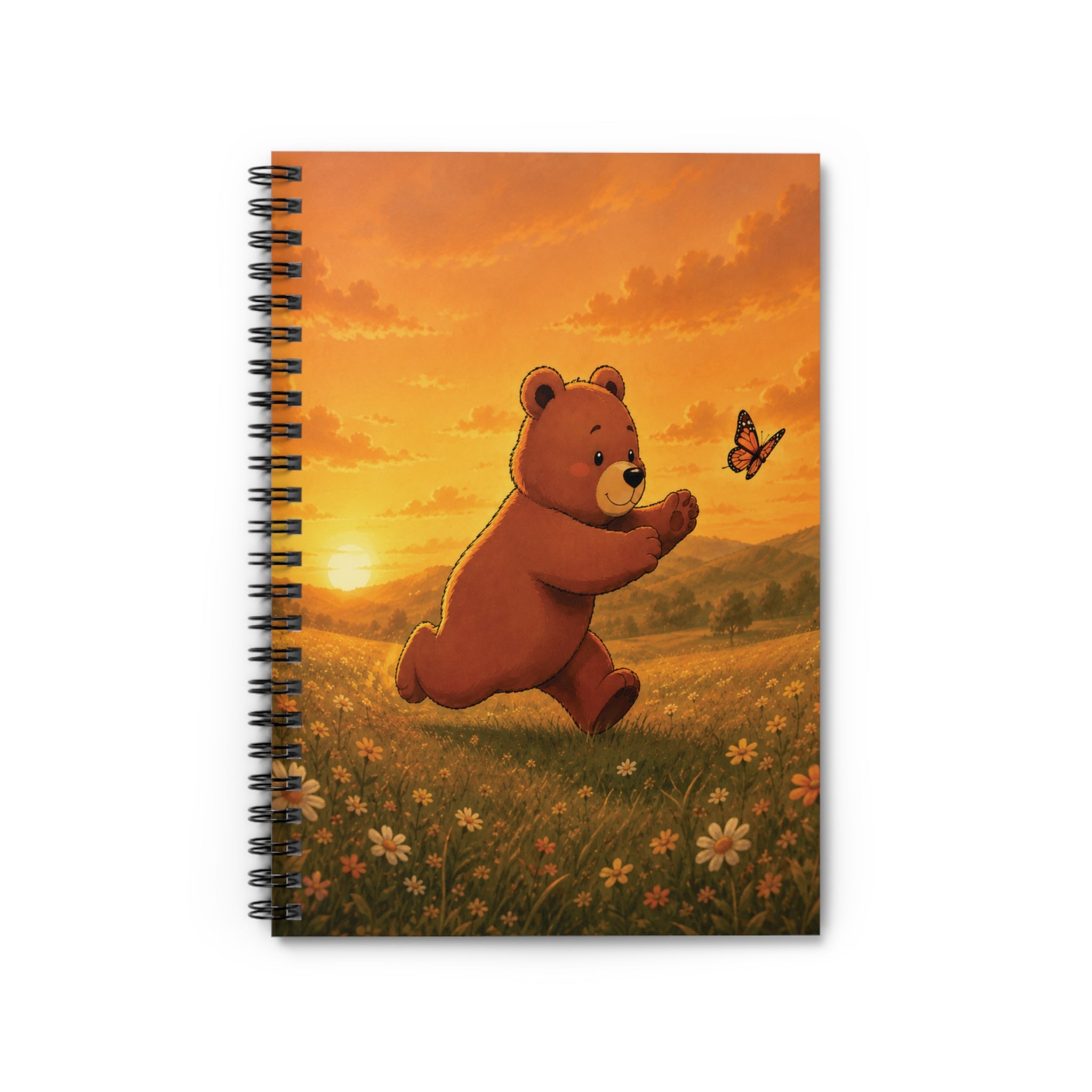 Cute Bear Spiral Notebook, Sunset Meadow Journal, Cozy Nature Notebook, Woodland Bear Spiral Notebook, Cozy Stationery Gift, Notebook Gift