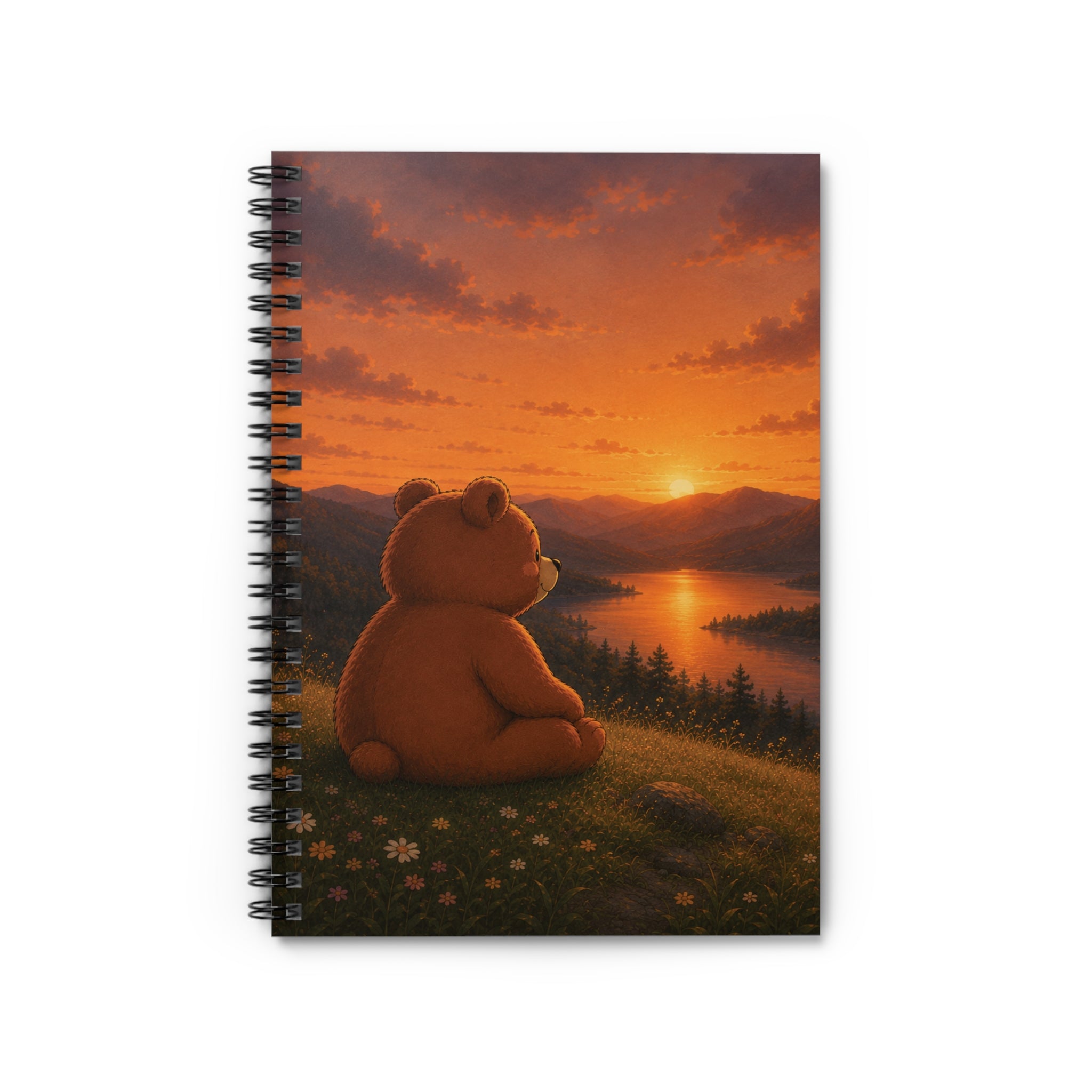 Cute Bear Sunset Notebook, Scenic Mountain Spiral Journal, Woodland Bear Spiral Notebook, Cozy Stationery Gift, Notebook Gift