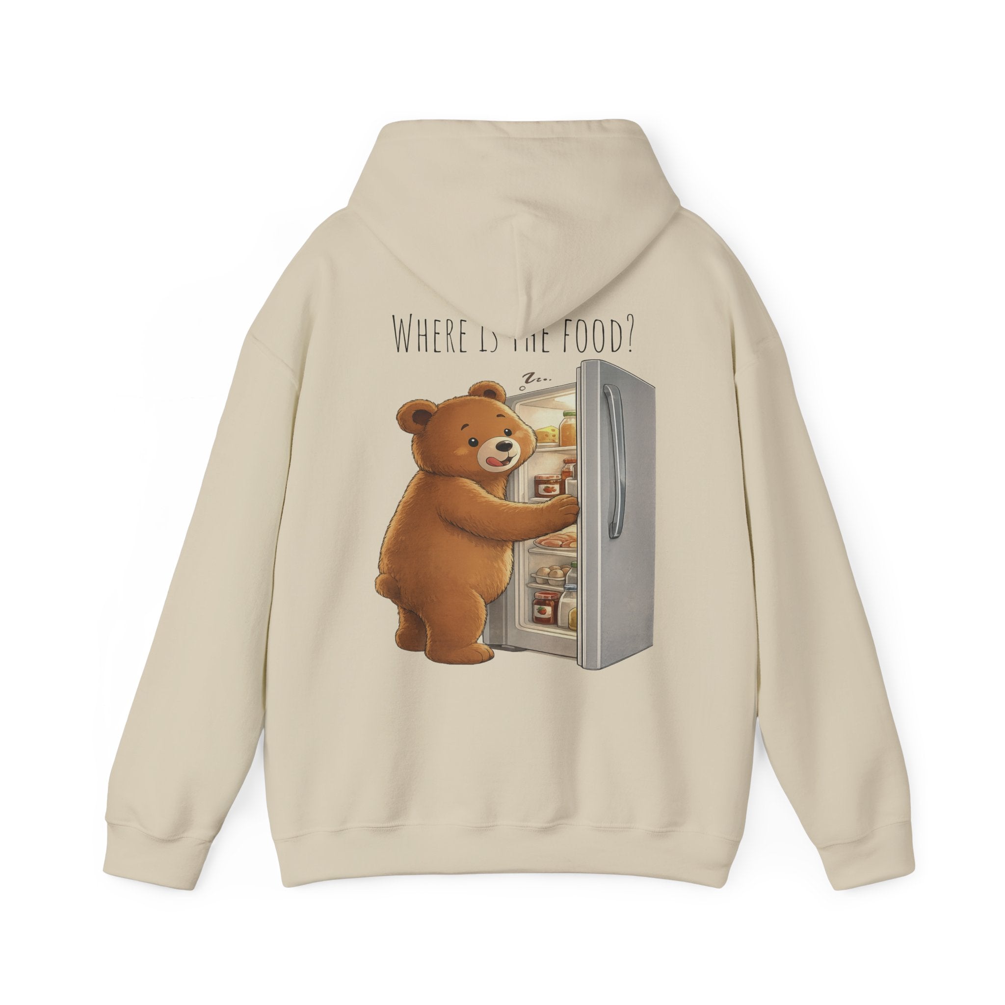 Where Is The Food? Bear Hoodie | Funny Hungry Bear Graphic Hoodie | Cute Foodie Gift | Unisex Cozy Sweatshirt | Front & Back Print