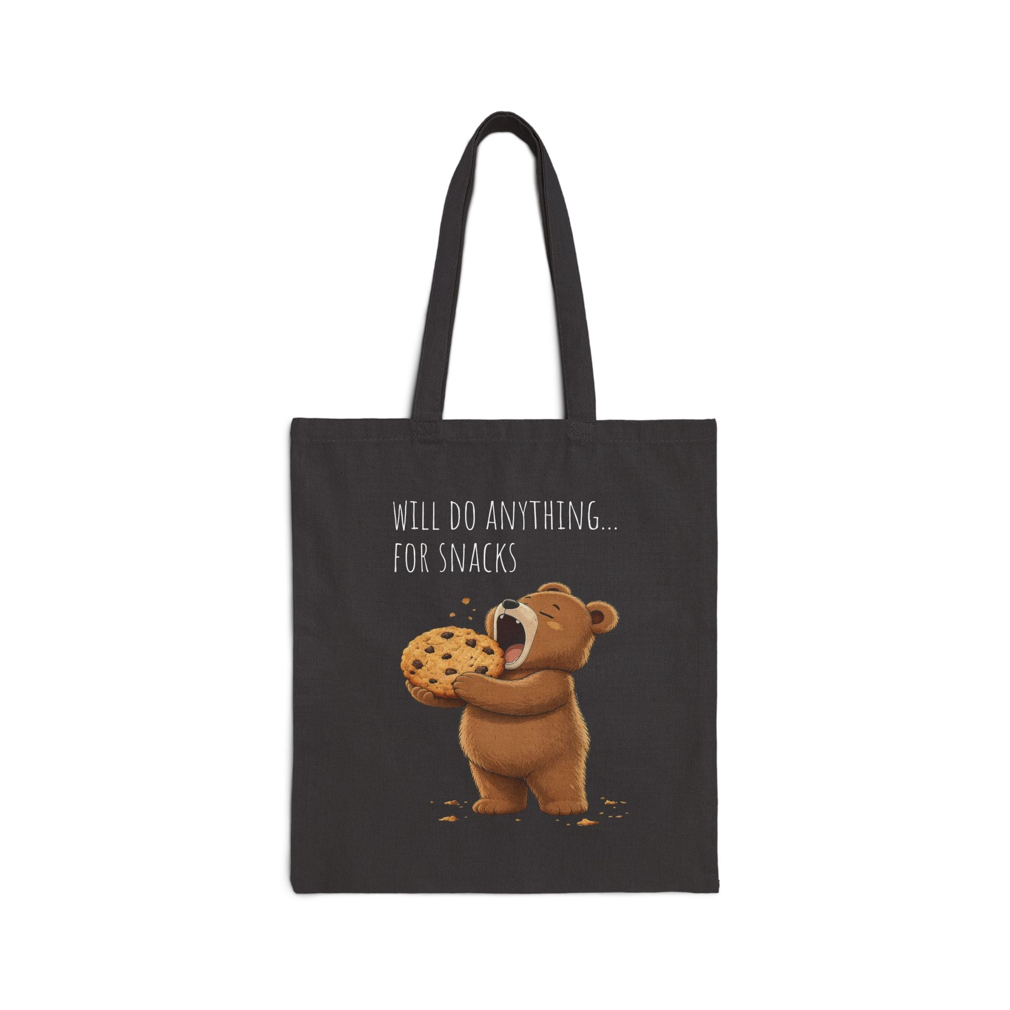 Will Do Anything for Snacks Bear Canvas Tote Bag| Funny Teddy Bear Reusable Shopping Bag | Bear Lover Gift |Reusable Shoulder Bag