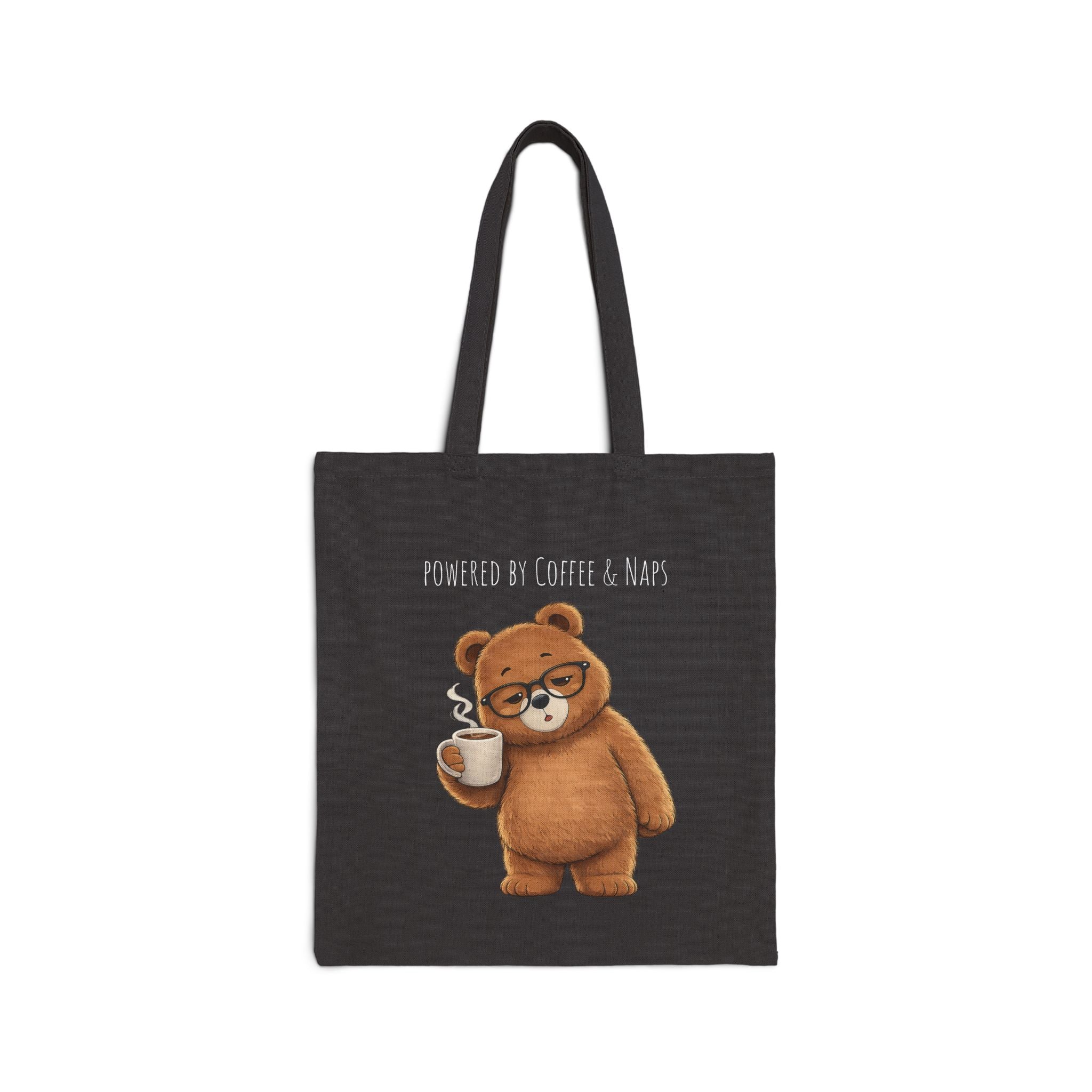 Powered by Coffee & Naps Bear Tote Bag | Cute Canvas Tote | Coffee Lover Gift | Reusable Shoulder Bag