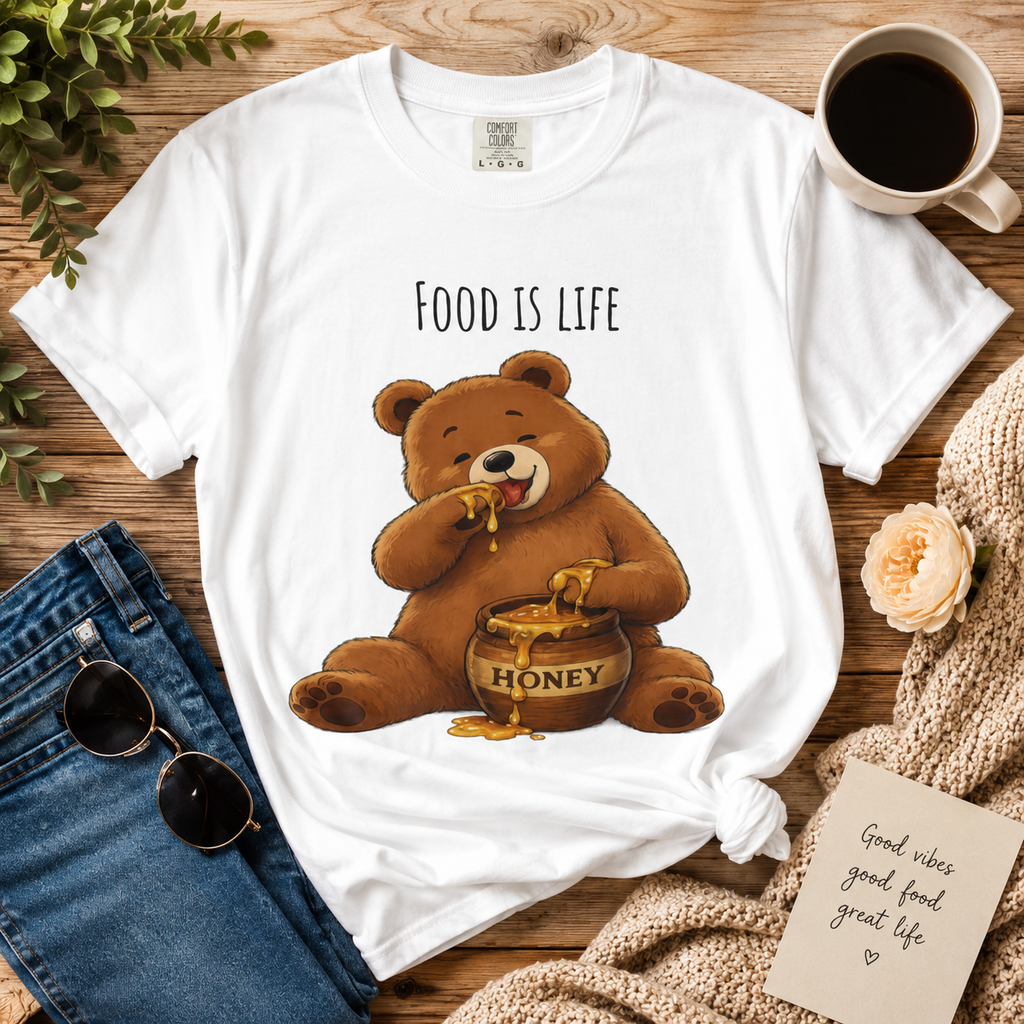 Cute Bear Shirt Food Is Life Tee, Funny Bear Graphic T-Shirt, Honey Bear Shirt, Foodie Gift, Bear Lover Gift, Unisex Animal Tee