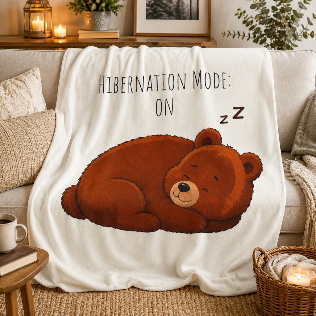 Hibernation Mode On Bear Blanket, Cute Bear Throw Blanket, Cozy Velveteen Plush Blanket, Bear Lover Gift, Funny Animal Blanket