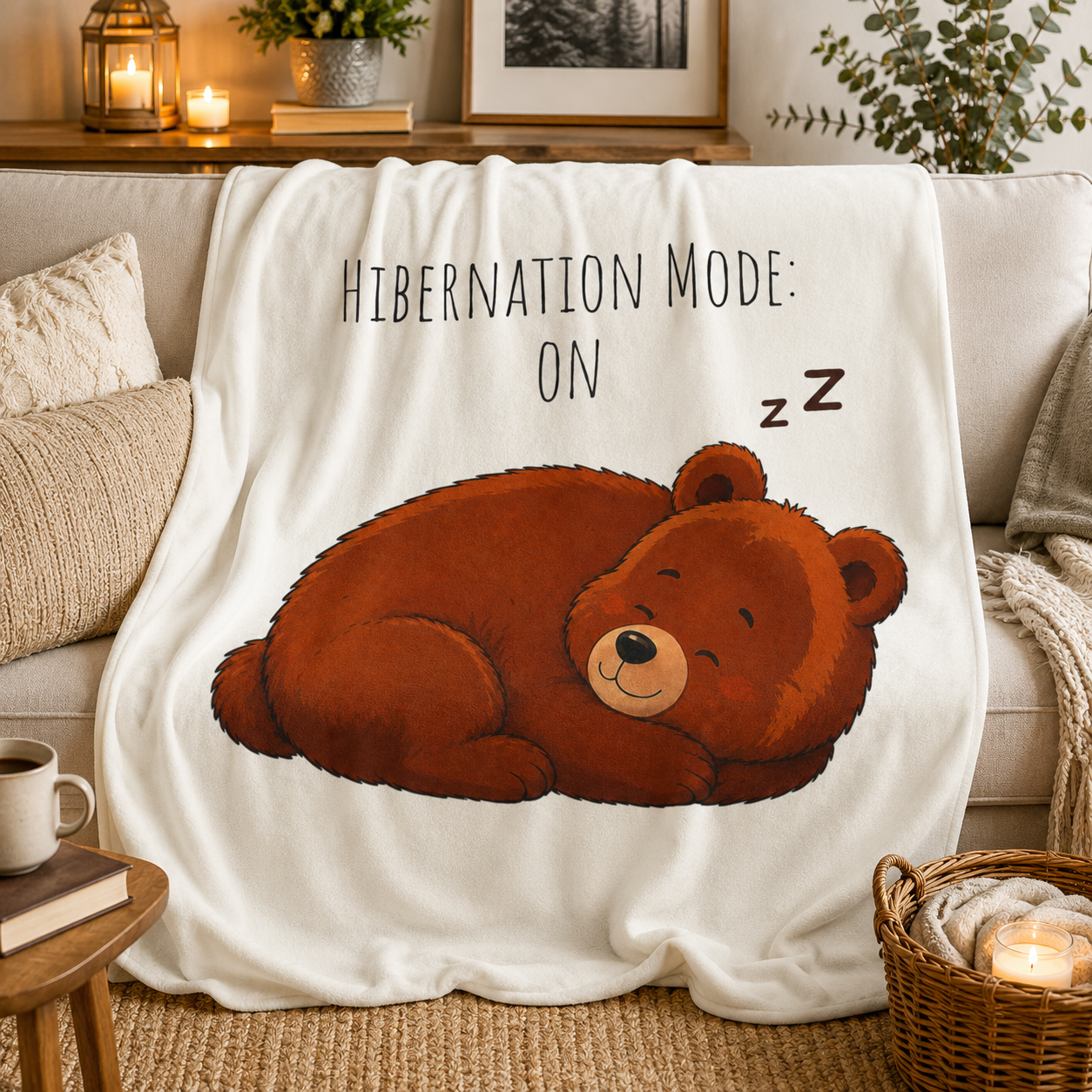 Hibernation Mode On Bear Blanket, Cute Bear Throw Blanket, Cozy Velveteen Plush Blanket, Bear Lover Gift, Funny Animal Blanket