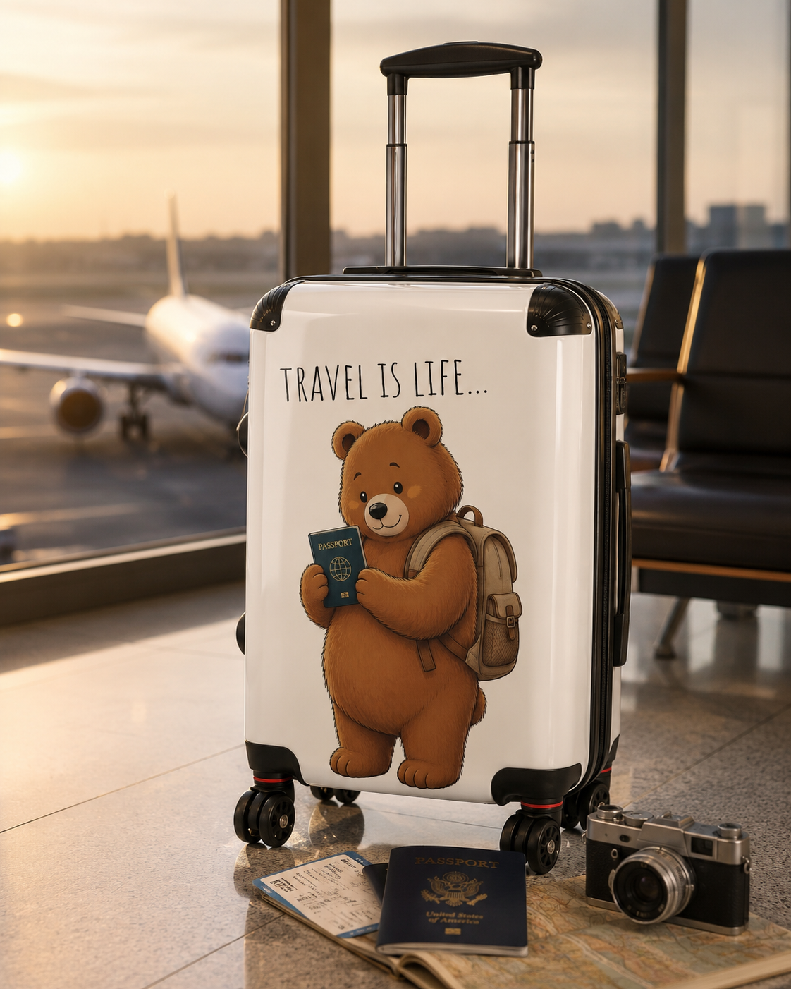 Cute Bear Travel Suitcase, Travel Is Life Luggage, Carry On Suitcase, Bear Lover Gift, Travel Lover Gift, Cute Animal Luggage