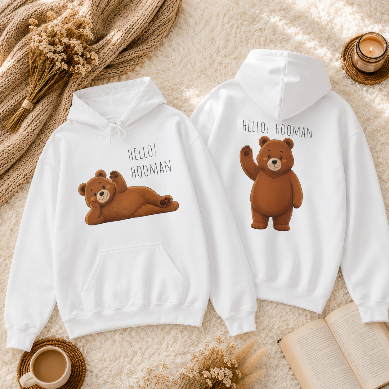 Hello Hooman Bear Hoodie | Cute Bear Graphic Unisex Hoodie | Cozy Animal Lover Gift