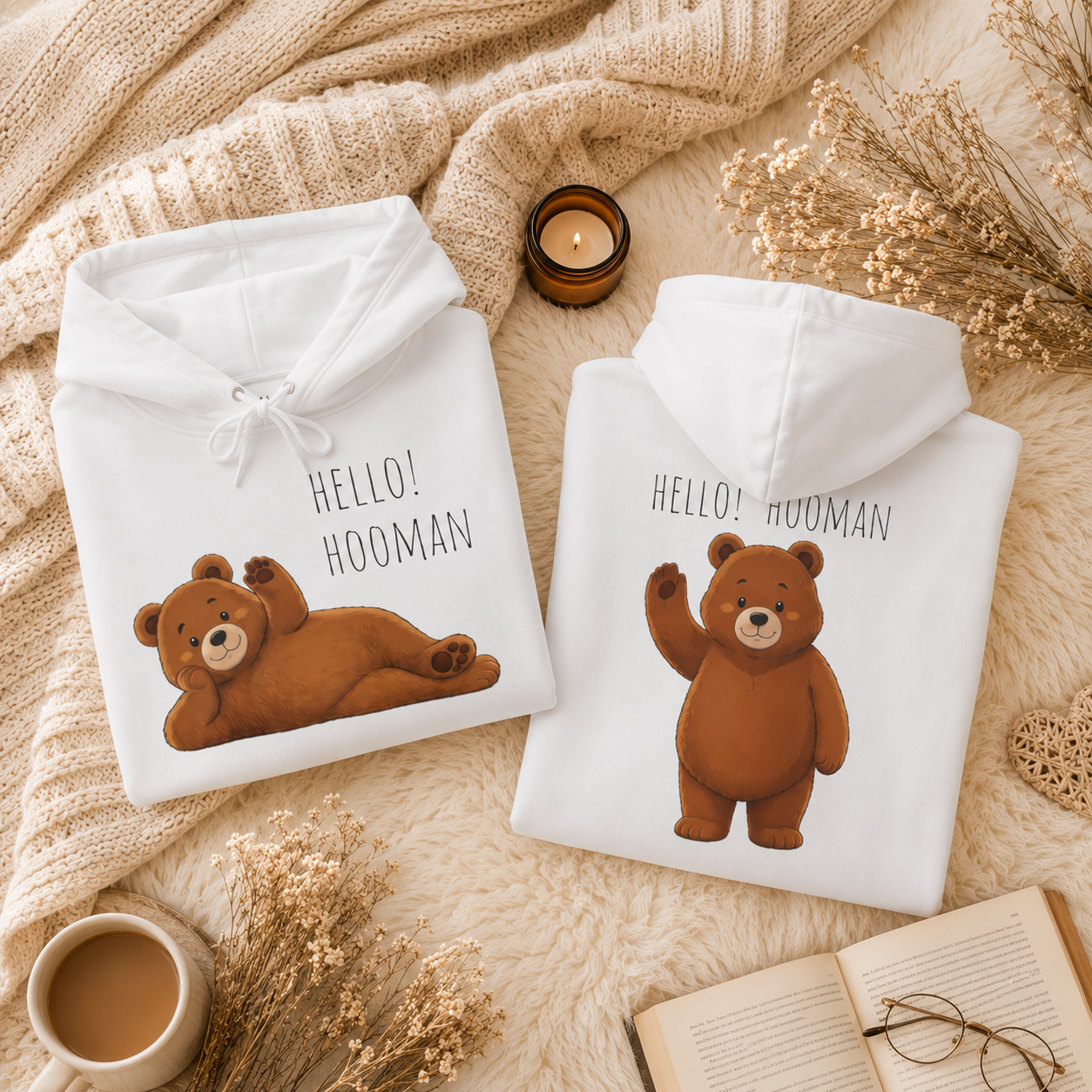 Hello Hooman Bear Hoodie | Cute Bear Graphic Unisex Hoodie | Cozy Animal Lover Gift