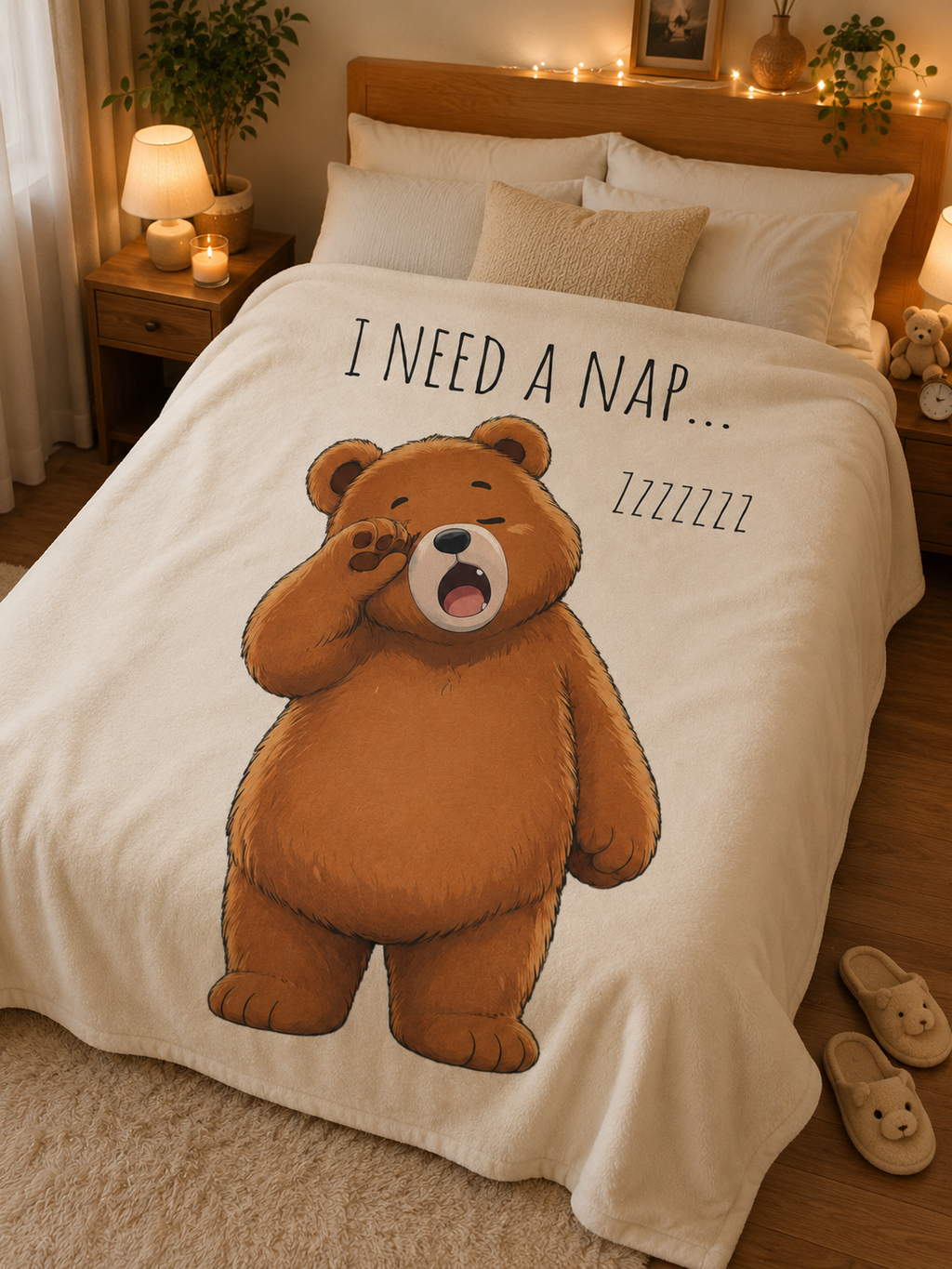 I Need A Nap Cute Bear Velveteen Plush Blanket | Cozy Animal Throw
