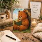 Cute Reading Bear Hardcover Journal | Ruled Line Notebook for Book Lovers | Woodland Bear Writing Journal