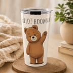 Cute Bear Tumbler 20oz | Hello Hooman Travel Mug | Insulated Stainless Steel Cup | Bear Lover Gift