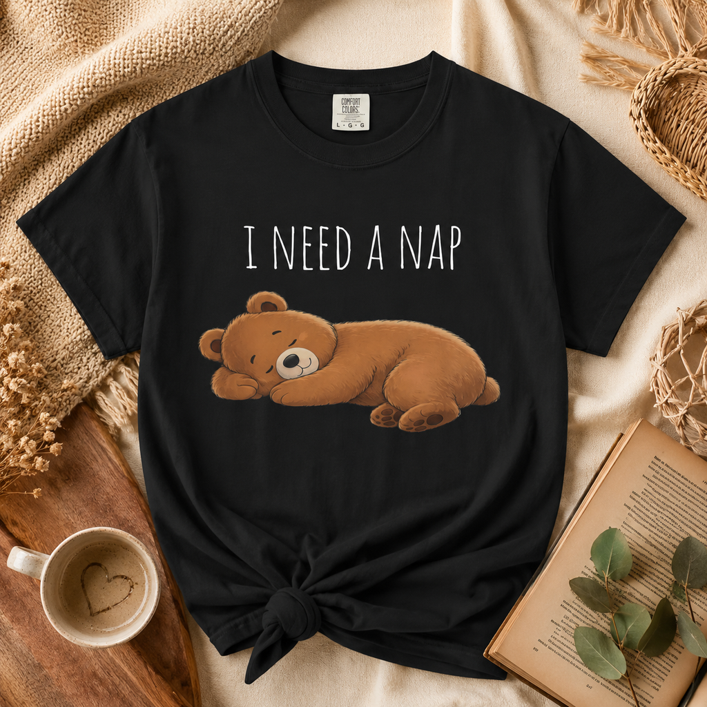 I Need a Nap Bear Shirt, Cute Sleeping Bear T-Shirt, Cozy Animal Graphic Tee, Funny Sleep Lover Gift, Unisex Comfort Colors Tee