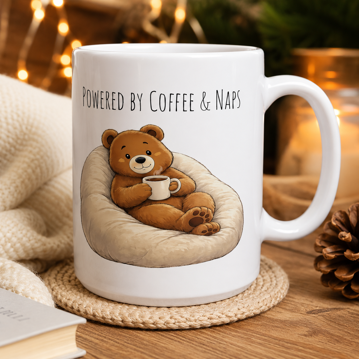 Powered by Coffee & Naps Bear Coffee Mug 15oz | Cute Ceramic Mug