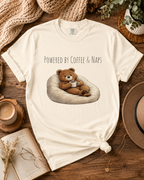 Powered by Coffee & Naps Bear T-Shirt | Cute Cozy Bear Unisex Graphic Tee | Coffee Lover Gift