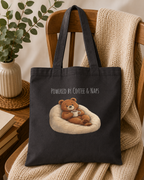 Powered by Coffee & Naps Bear Tote Bag | Cute Canvas Tote | Coffee Lover Gift | Reusable Shoulder Bag