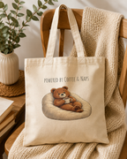 Powered by Coffee & Naps Bear Tote Bag | Cute Canvas Tote | Coffee Lover Gift | Reusable Shoulder Bag